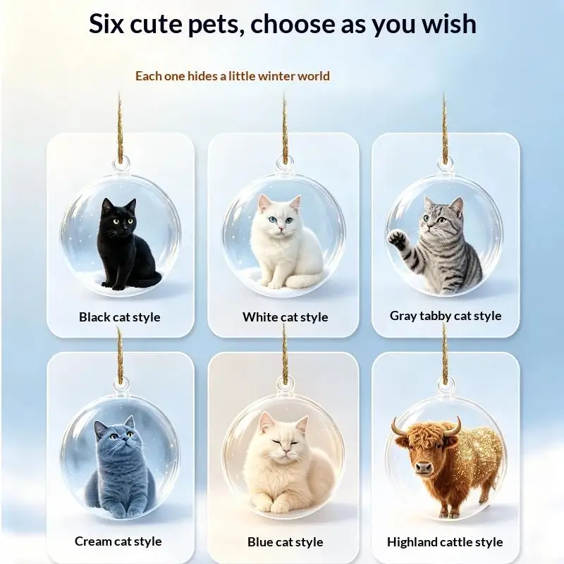 Clear Acrylic Christmas Ornament Cute Sleeping: Cat Pattern Shiny Details Tree Decor Lovers Gifts