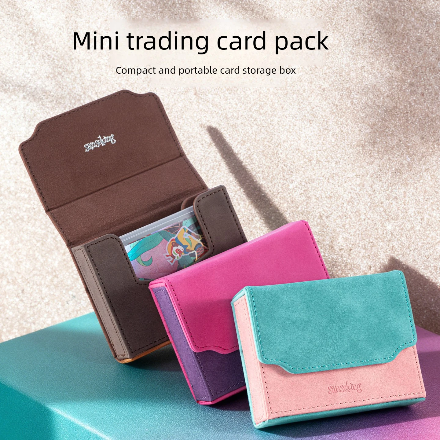 

Sanseking Portable Mini PU Card Case Holder Small Capacity TCG Trading Card Storage Box,Refillable Deck Box Collectible Cards