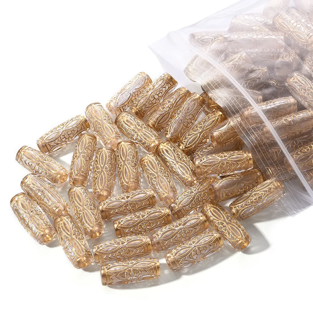 Electroplated Metalic Pattern Cylindrical Transparent Acrylic Loose Spacer Bead For Jewelry Making DIY Bracelet Accessories Bulk