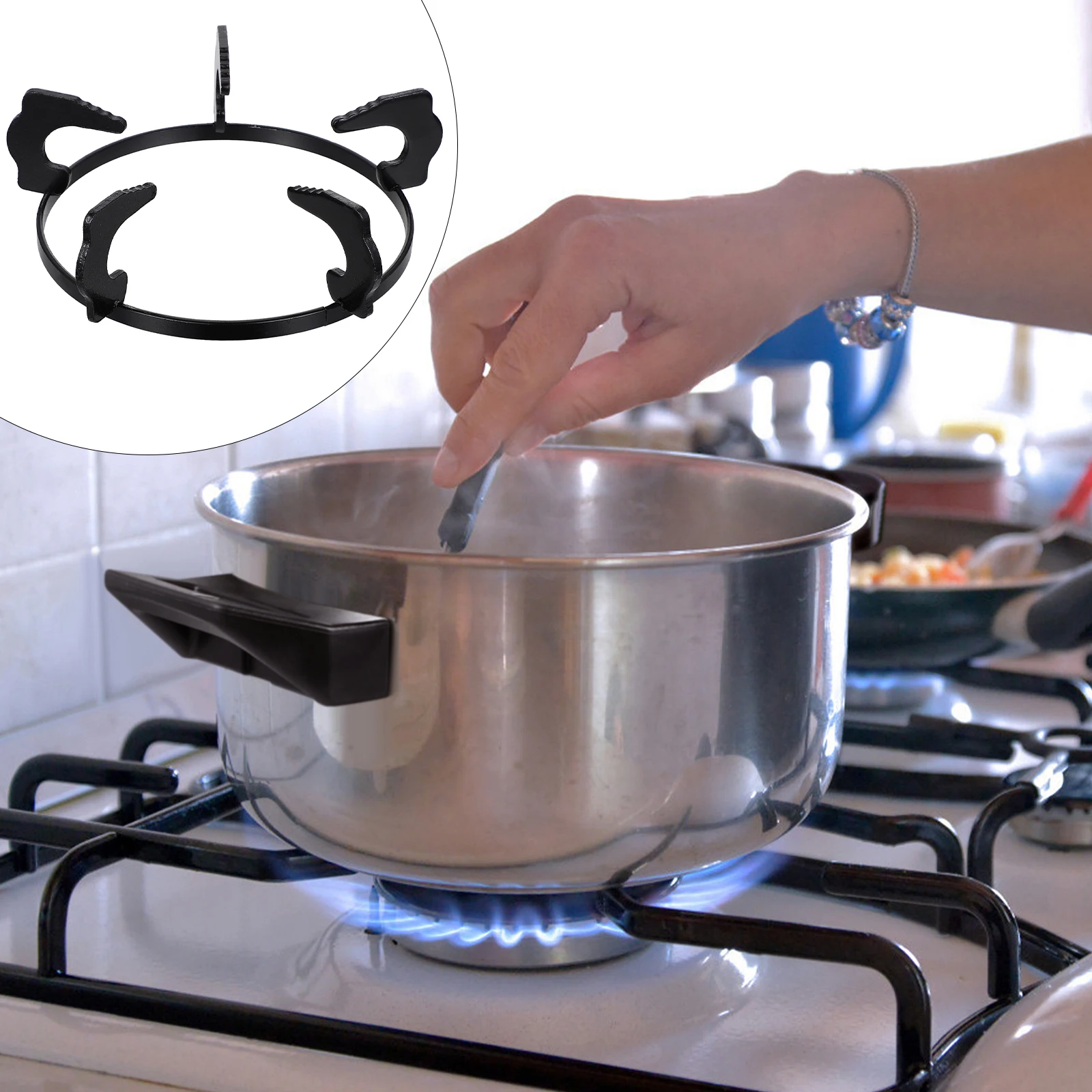 

1pc Stove Burner Rack Thickened Round Furnace Frame Kitchen Gas Support Bracket Electroplated Iron Skid Proof