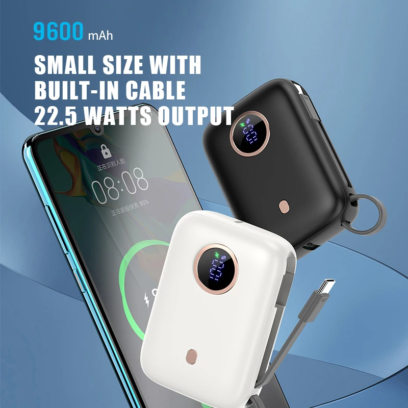 

Портативный внешний аккумулятор 10000 мАч PD22.5W, кабель Type-C, мини-Powerbank с двусторонней быстрой зарядкой для iPhone 15 13 Xiaomi Samsung Huawei