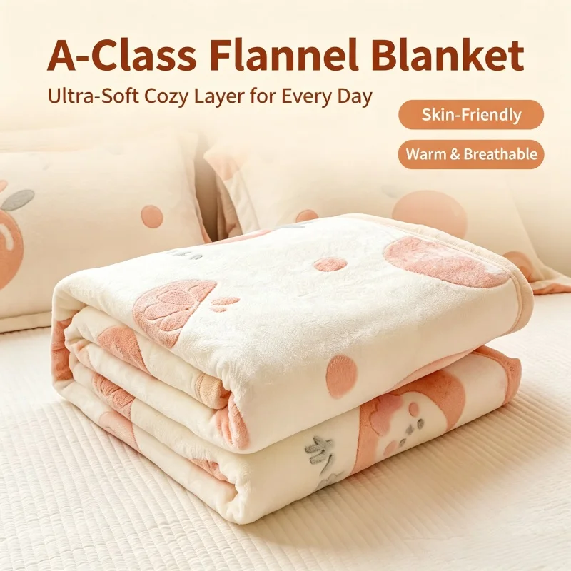 A-Level Flannel Sheep Wool Blanket Cartoon Printed Throwing Blanket |Soft and Skin Friendly Sofa Nap Blanket Four Season Bedding