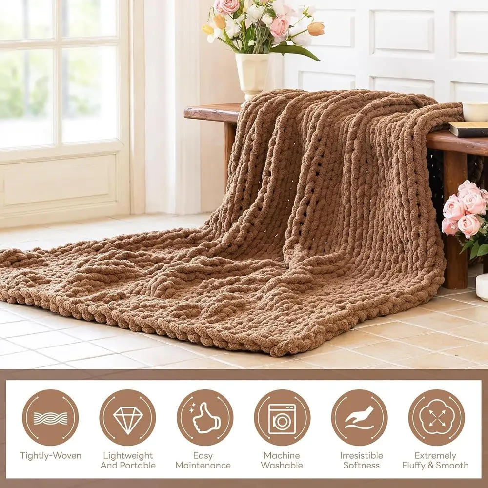 Chunky Knit Blanket - Luxury Soft Cozy 80 * 90 Throw Blanket,100% Woven Blanket Rope Knot Throw Blanket for Couch, Sofa, Home De
