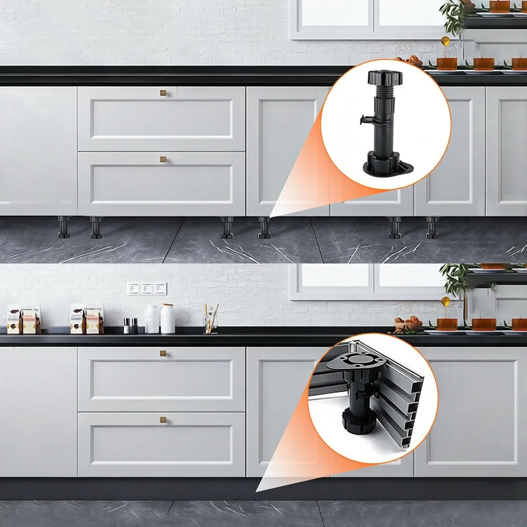 1pcs Height:60/80/100/120/150mm Adjustable Height Cupboard Foot Cabinet Leg For Kitchen Bathroom Heavy Duty Cabinet Levelers