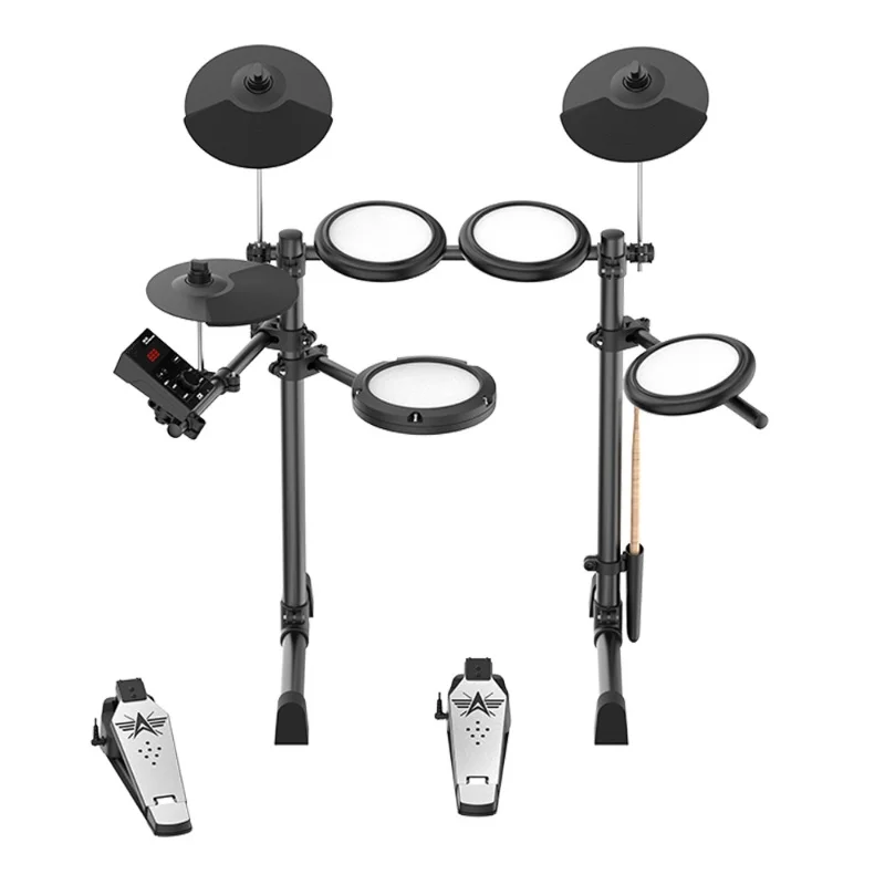 

Hooqu Portable Mesh Silicone Five Drums Three Cymbals Electric Drum Set Adult Practice Jazz Drums