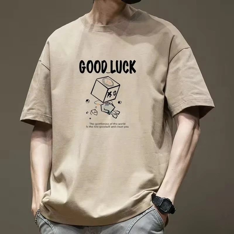 225 Cotton Short Sleeve T-shirts Men's Casual Trendy Breathable Loose Printed O-neck T-shirts New Fashion Summer Clothes Tops