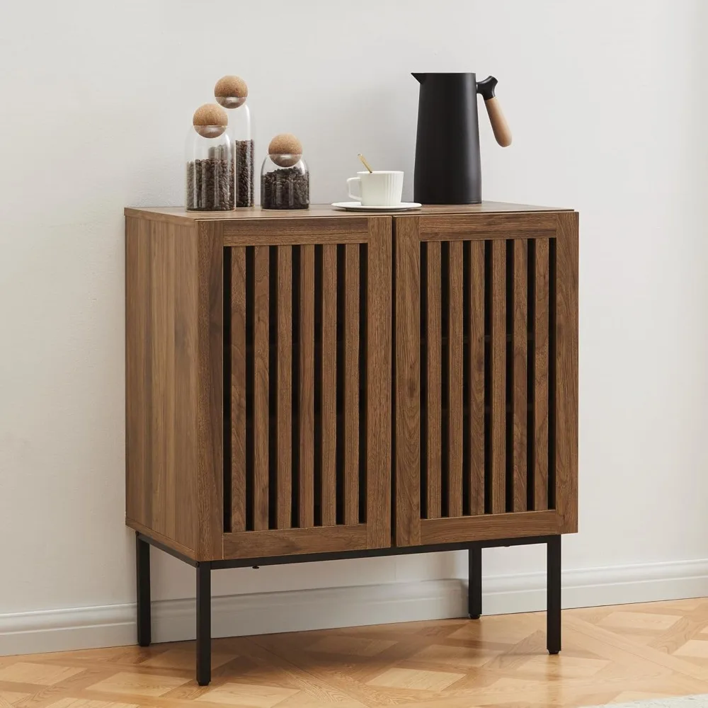 

Grille Buffet Cabinet with Storage, Sideboards 2 Doors with Metal Base and Adjustable Shelf for Kitchen, Coffee Bar, Dining Room