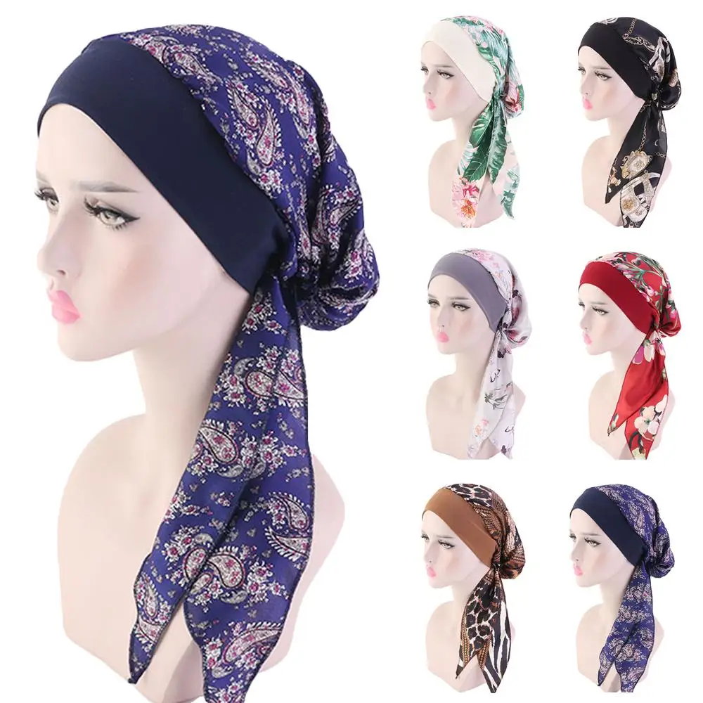 New Printed Pre-Tied Hat Turban Women Chemo Cap Muslim Hijab Bonnet Beanies Head Wrap Islam Headscarf Hair Loss Turbante Mujer