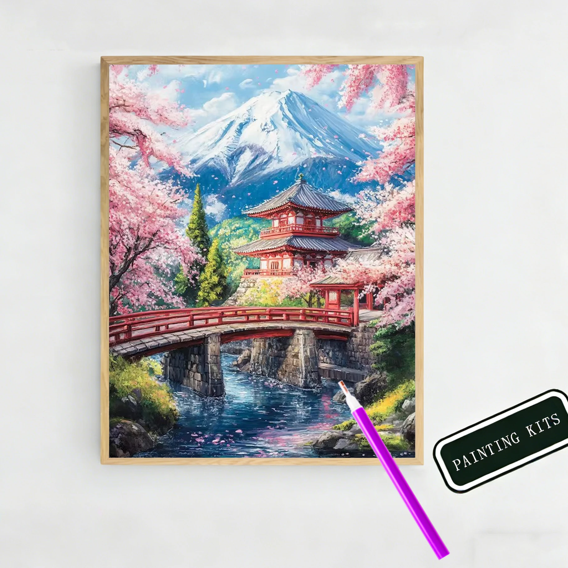 AZQSD Diamond Painting Angebot: Berglandschaft mit Kirschblüten, Mosaik-Strass-Komplettset, quadratisch und rund, dekorativ
