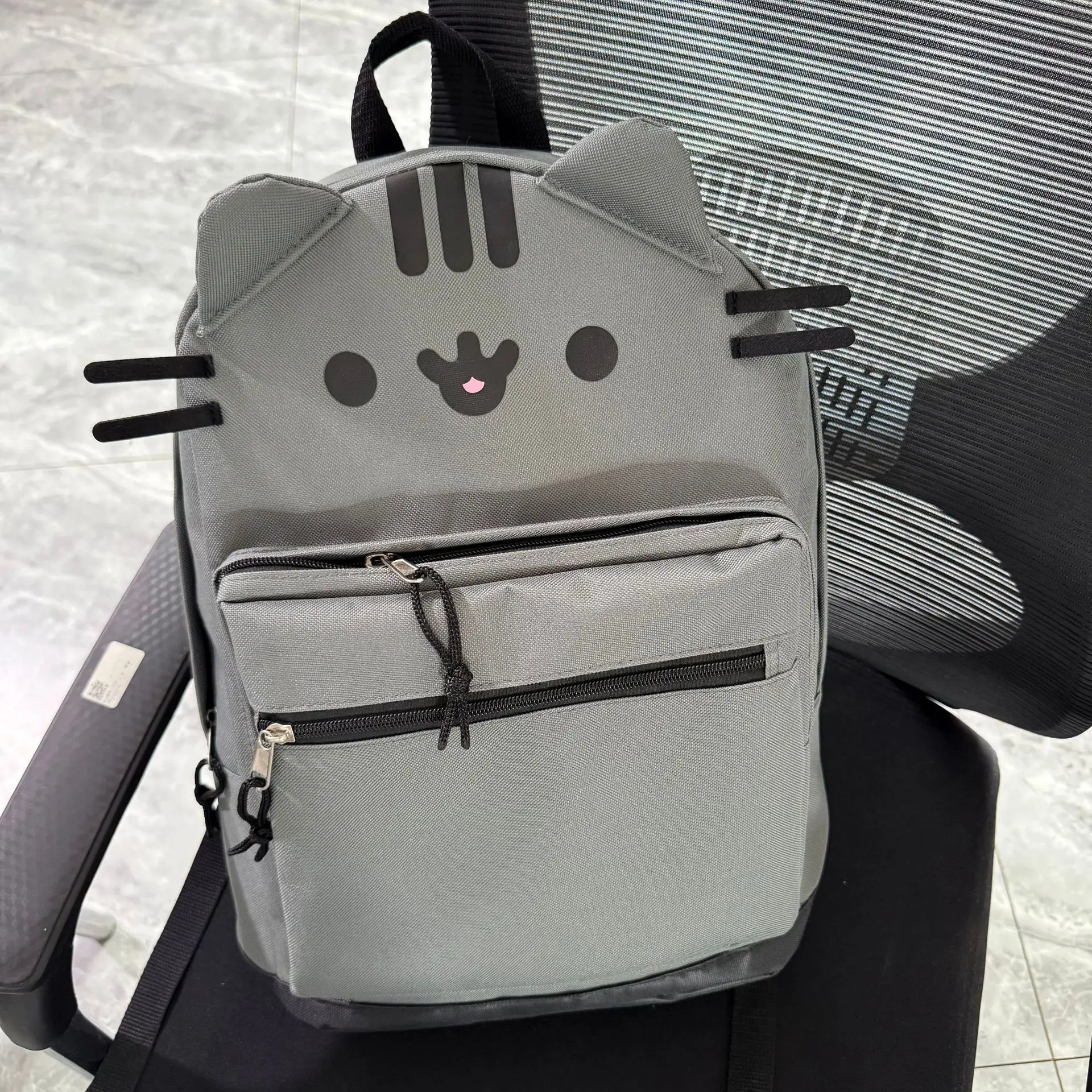 Shoulders Pusheen The Cat Backpack Cartoon Canvas Cat Versatile and Cute Brown Soft Girl New Light Grey Student Large Capacity