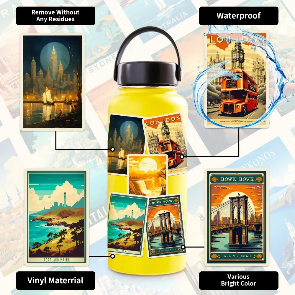 10/50/100Pcs Cartoon Retro Scenery Posters Stickers Aesthetic Laptop Phone Motorcycle Car Waterproof Sticker Classic Toy Gift