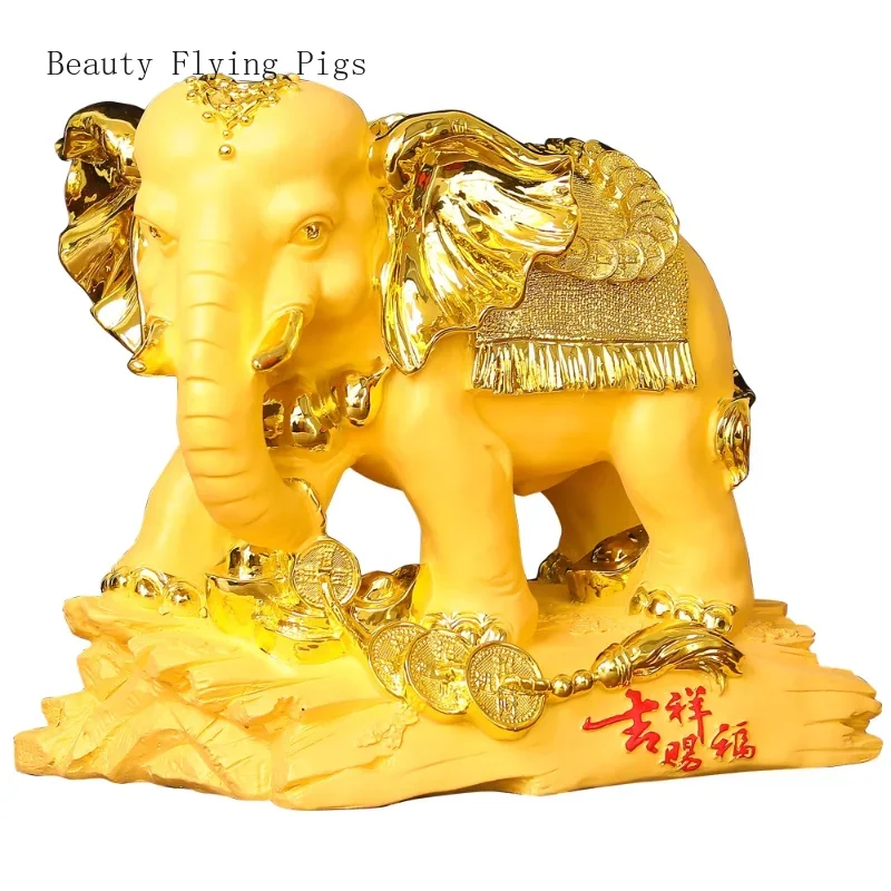 

1PCS resin handmade sand gold elephant ornament home living room desktop wine cabinet desktop decoration housewarming gift