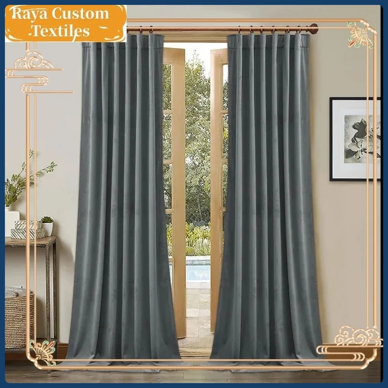 ستائر سميكة بحجم مخصص لغرفة المعيشة وغرفة الطعام وغرفة النوم ستائر تعتيم كاملة من الفلانيل بلون سادة نافذة تول بيضاء #4