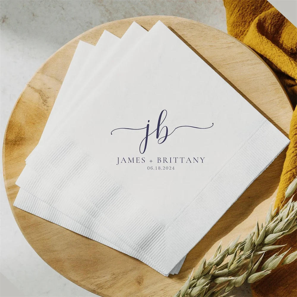 

50PCS Personalized Wedding Napkins First Name Custom Table Linen Paper Napkins for Wedding Reception Rehearsal Dinner