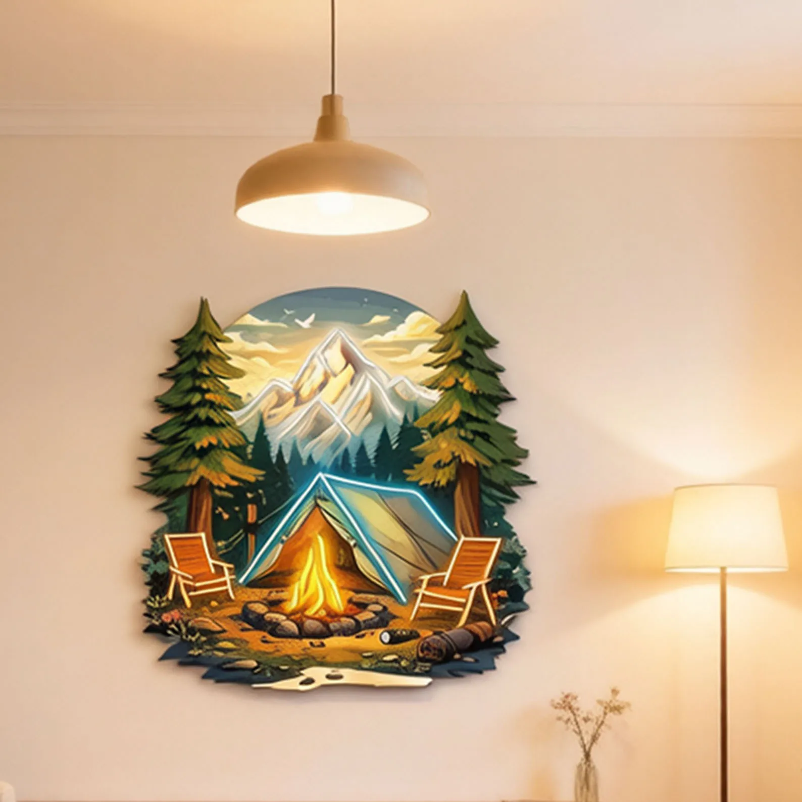Camping Neon Sign For Home Wall Decor,Mountain Neon Sign,Custom Neon Sign,Gift For Camper or Travel Lover,Man Cave Decor