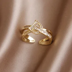 New Sight Crystal Letter D Adjustable Rings for Women Fashion Brand Jewelry Zirconia Cross Rings Party Accessories Gifts