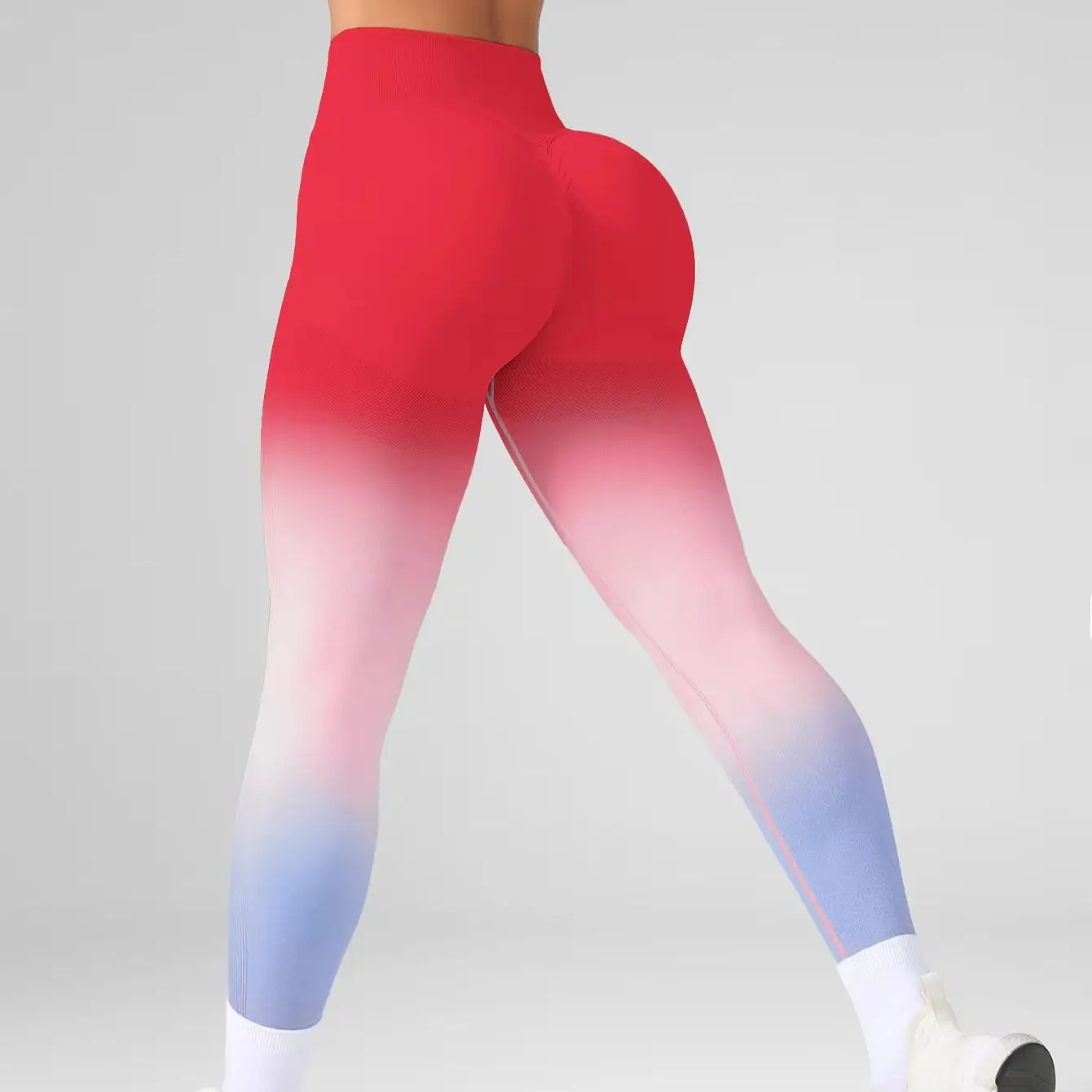 Women Gradient Seamless Yoga Leggings High Waist Scrunch Butt Lift Gym Workout Pants Ribbed Sports Fitness Running Leggings