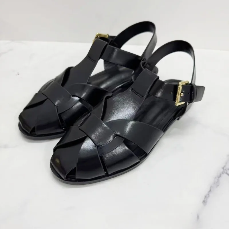 

Designer Rome Sandals Women Summer New Weave Hollow Casual Shoes Female Buckle Soft Sole Fashion Low Heel Beach Shoes for Women