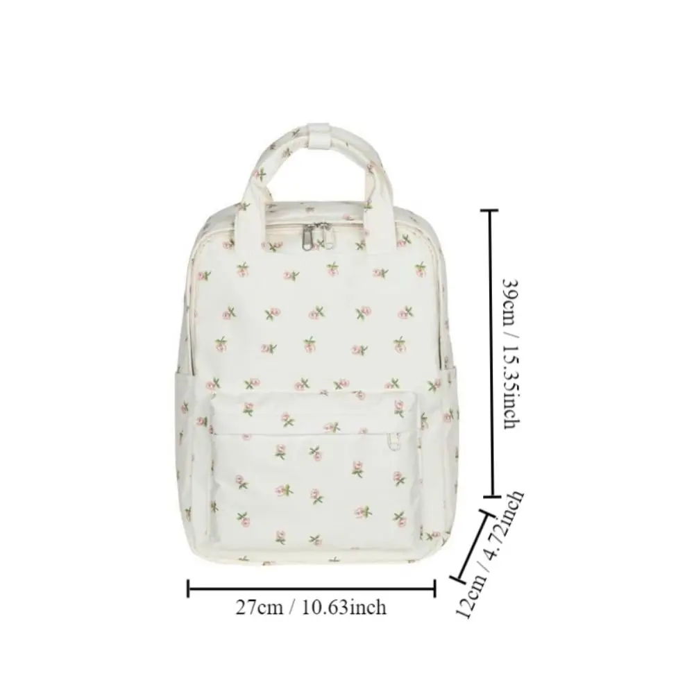 New Large Capacity Women\'s Backpack Flower Print with Handle Student Backpack Japanese Style Nylon School Bag Adults