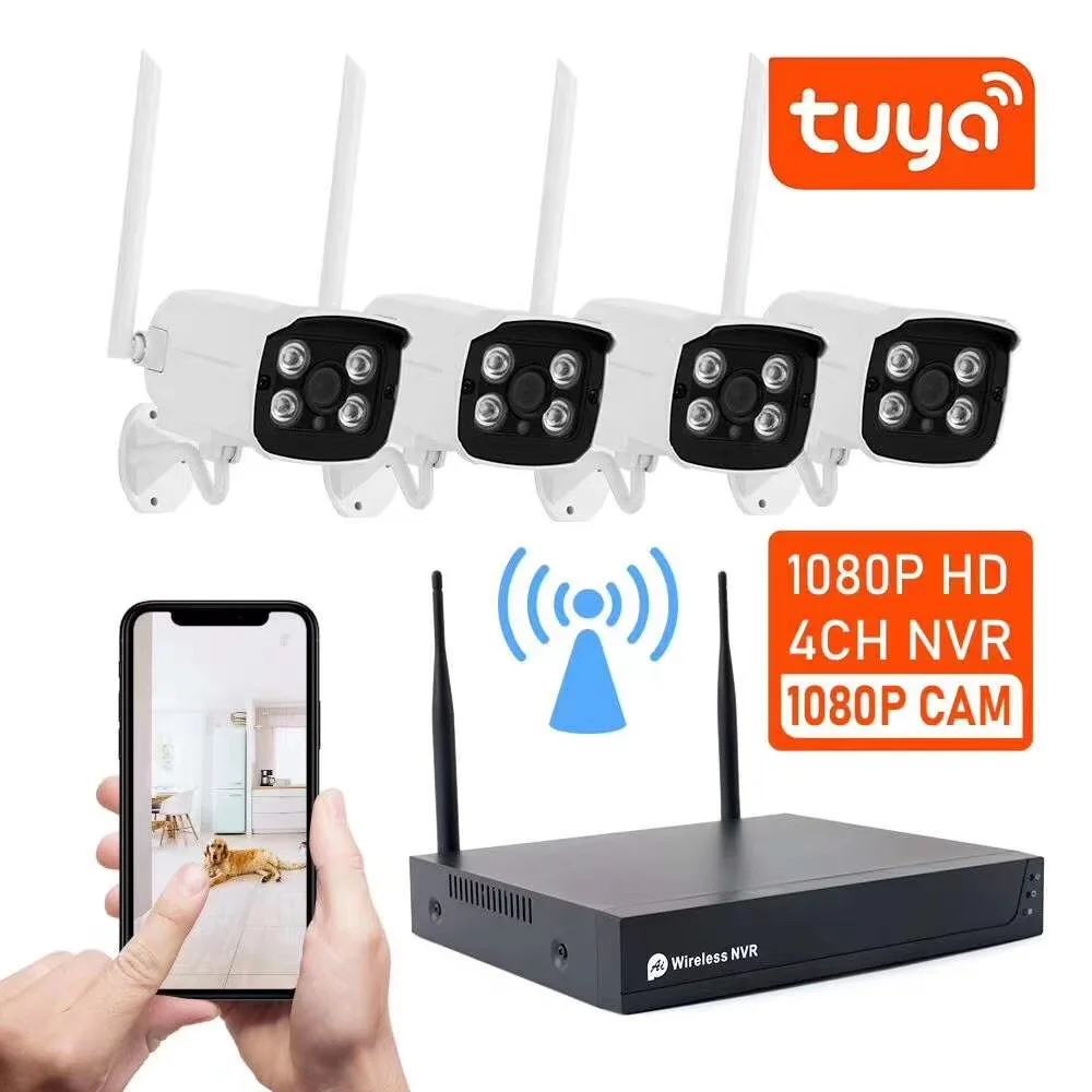 RSH Tuya APP H.265 4CH 1080P HD Wireless CCTV Camera System with IP NVR and Cloud Data Storage Options