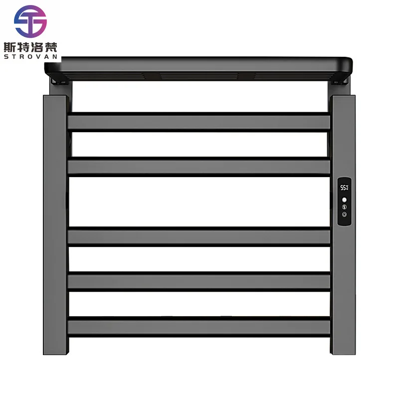 Wall Mounted Digital Display Intelligent Bathroom Towel Radiator with Constant Temperature Control Matte Black Electric Towel