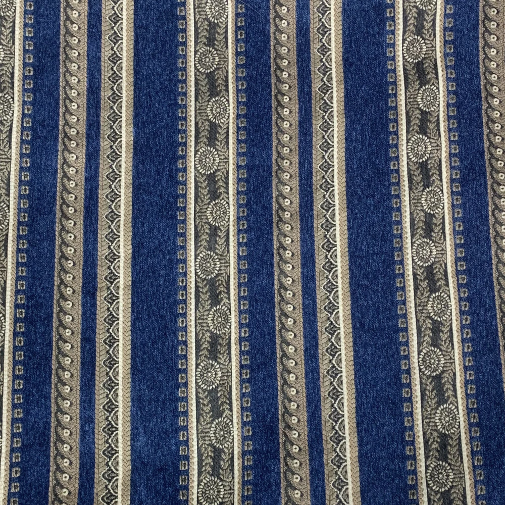 

Classic Stripe Jacquard Woven Heavy Soft Chenille Blue Beige Curtain Drapery Sofa Decorative Fabric 280cm width 1 Meter Pack