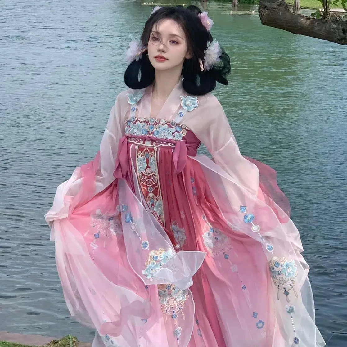 

Tang Hanfu Daily large-sleeve Ru Embroidery Qiqiru Skirt Set Spring And Summer Style Women Cosplay Folk Dance Hanfu Dress