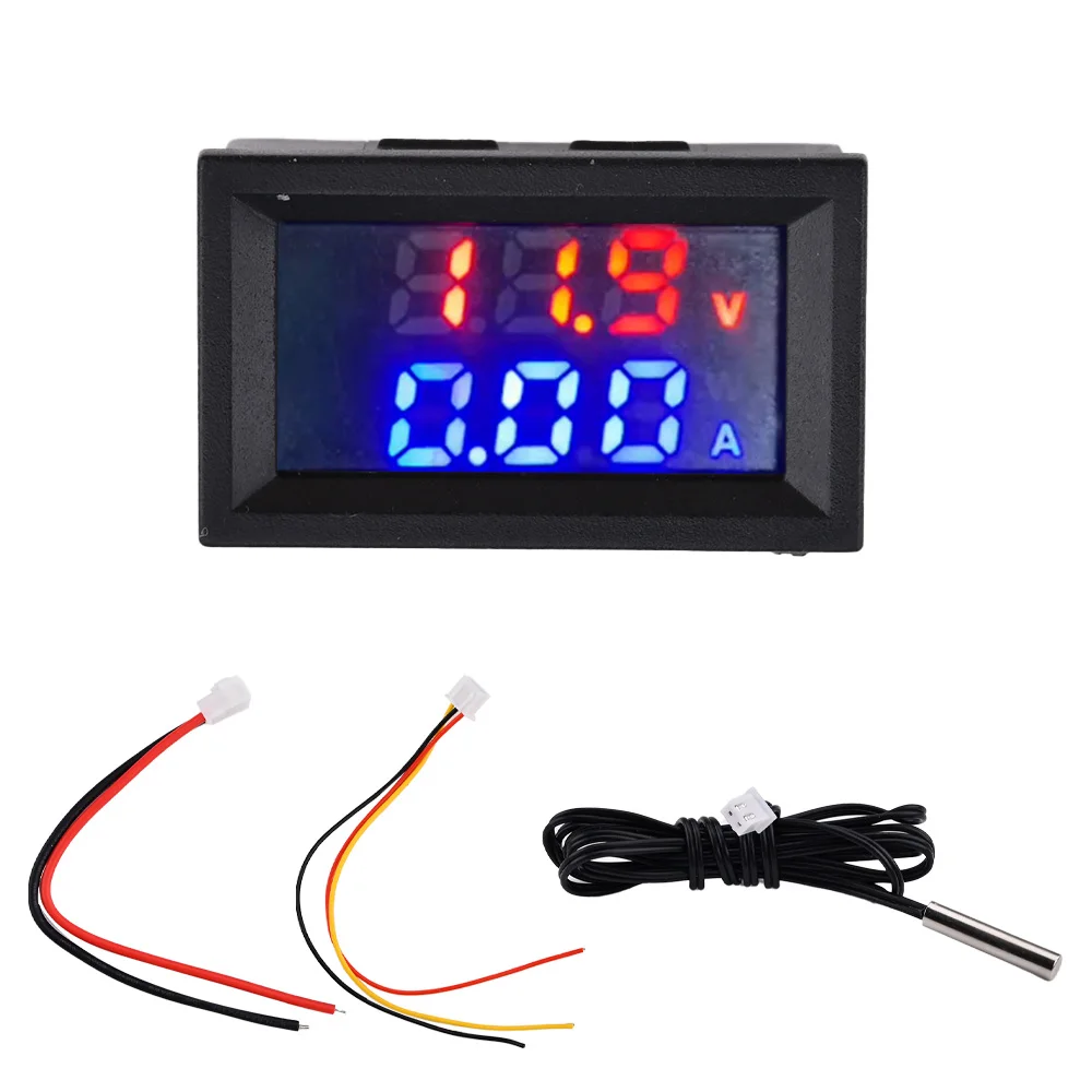 DC4-30V Voltage Current Power Temperature Meter 10A LED Display Panel with NTC Temperature Sensor Wire