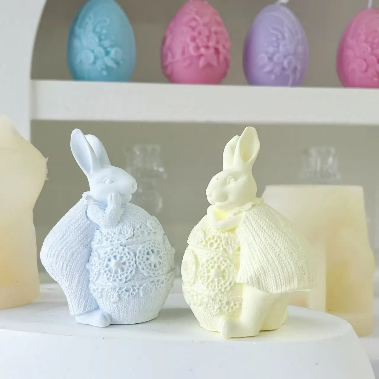 

Cute 3D Easter Bunny Easter Egg Mold Handmade DIY Scented Candle Gypsum Ornament Mold Epoxy Rabbit Silicone Mold