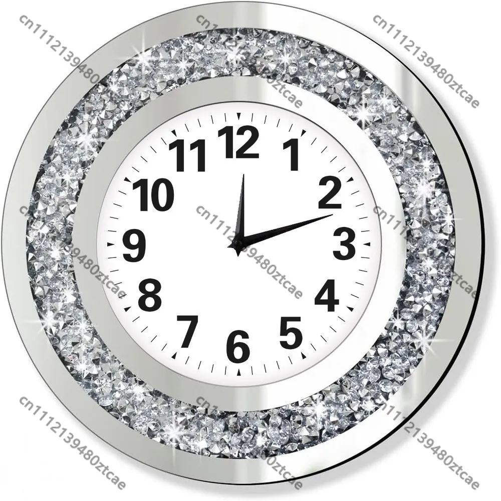 Fashion Rhinestone Wall Clock, Mirror Surface Art Clock, Modern Decorative Wall Watch for Household Living & Dining Space