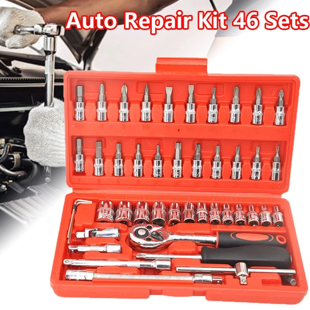 

46pcs Universal Car Repair Hand Tool Socket Wrench Set Key Ratchet Spanner Kit Ratchet Bicycle Repair Tool Ratchet Wrench Spanne