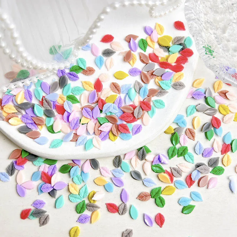 100pcs Green Leaf Nail Charms Multi Colors Resin Simulation Leaf Resin Nail Accessories Nails Art Decorations DIY Crafts