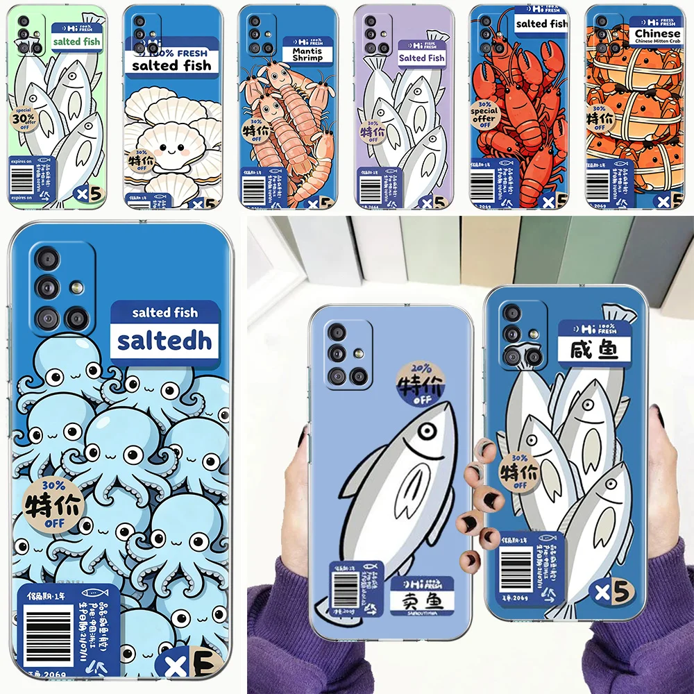 Phone Case For Samsung A15 A13 A35 A55 A51 A71 A41 A31 A21S A05 A17 A23 A25 A33 A53 A73 5G A07 4G Cover Discounted Salted Fish