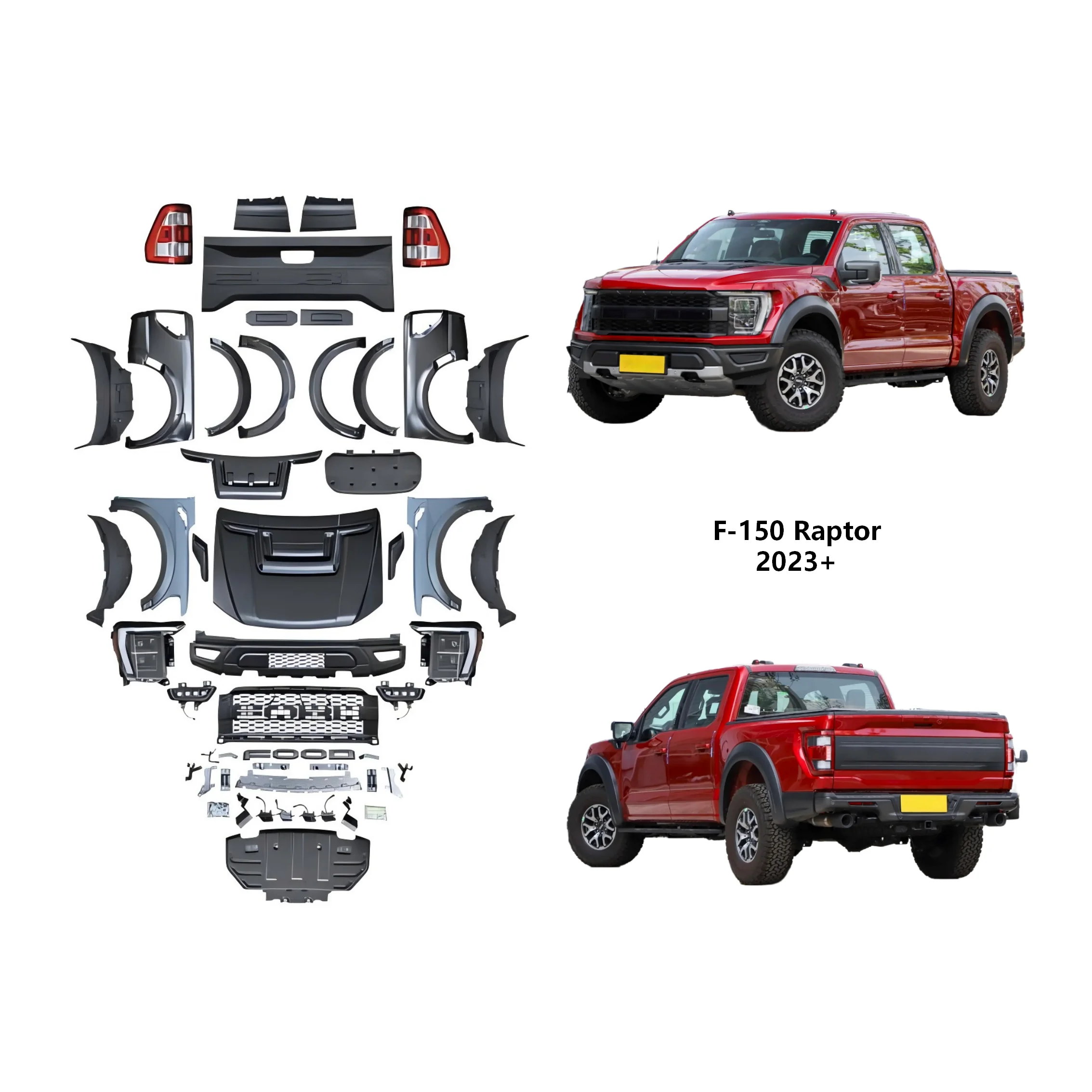 Full Auto Body System for Ford Ranger T6 T7 T8 2012-2021 BodyKit to F-150 Raptor 2023 Facelift Upgrade Headlights Bumpers