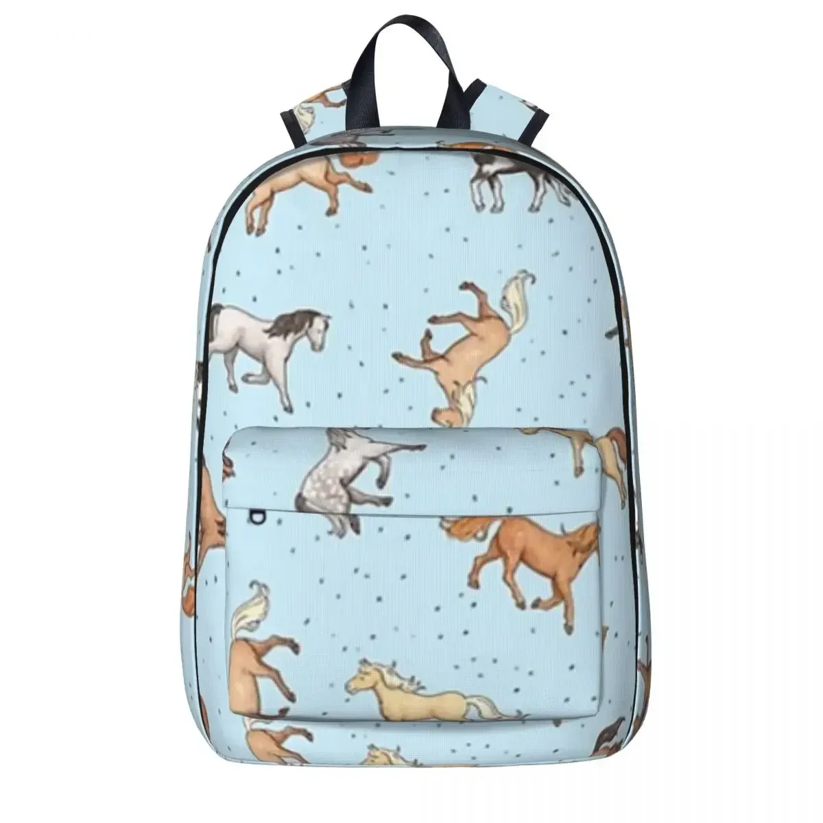 Scattered Horses Spotty On Light Blue Pattern Woman Backpacks Boys Girls Bookbag Waterproof Students School Bags Travel Rucksack