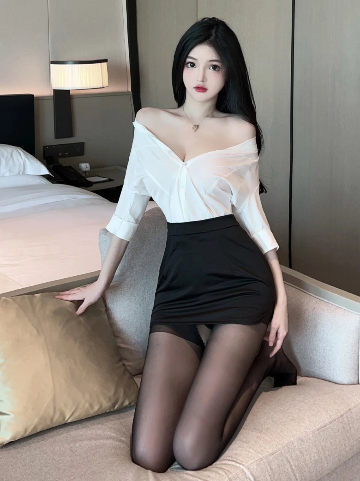 Sexy ort-Sved Blouse And Skirt Set Role Play Hot Secretary orm Tight Fit Faionable Workwear Polyester Spring 2025