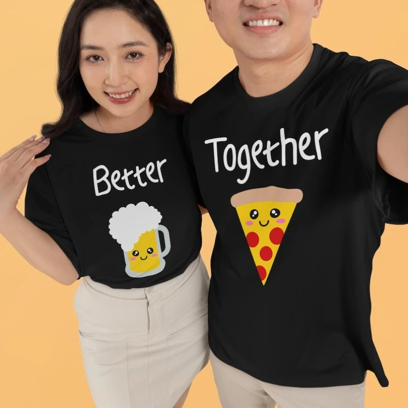 Camisetas de algodón para parejas Better Together, camisetas a juego para Pizza y cerveza, camisetas para él y para el Día de San Valentín, regalo divertido para parejas, Top con cuello redondo