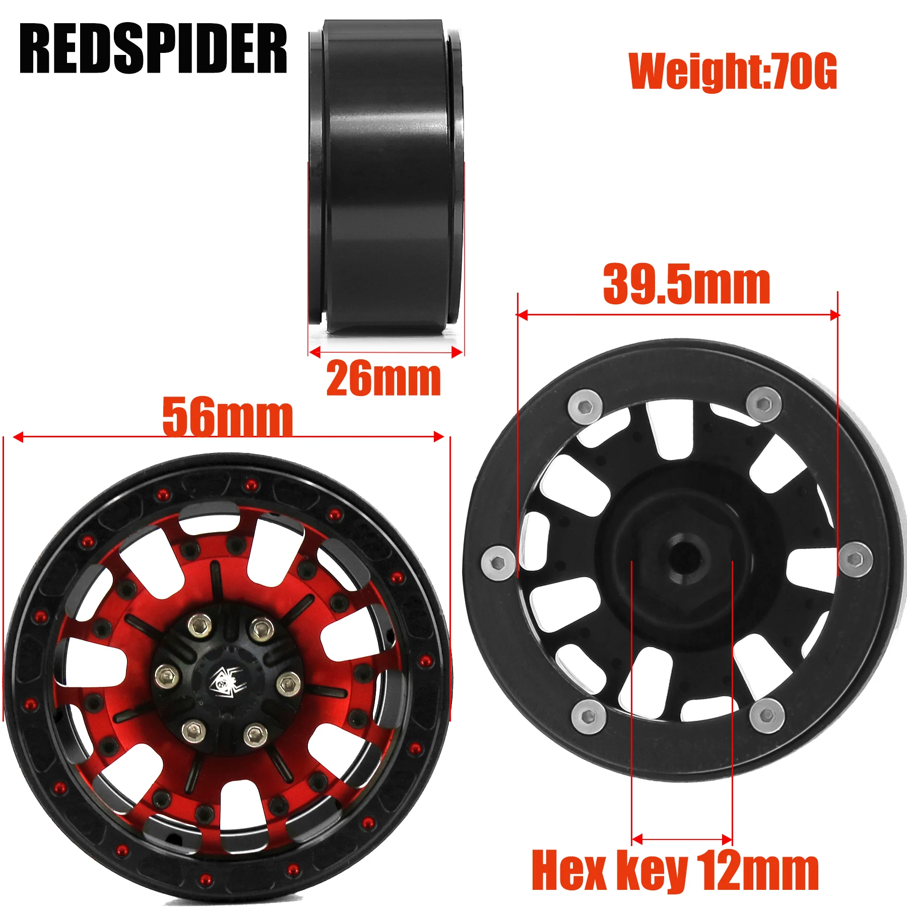 1.9 Beadlock Wheels Aluminium Alloy 4pcs for 1:10 RC Crawler Axial SCX10 SCX10 II TRX4 RC4WD D90 1.9\'\' Crawler Tires