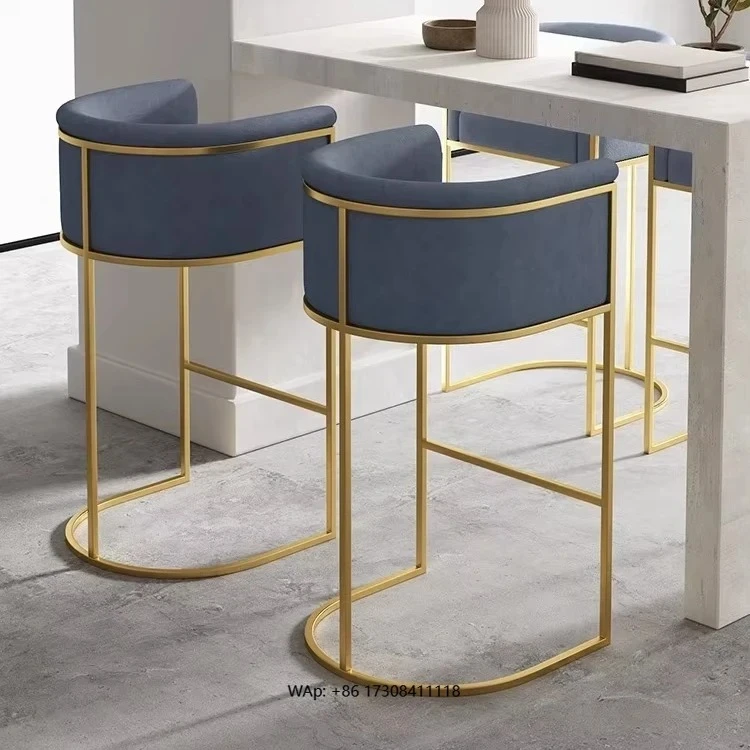 

Modern industrial stainless steel frame bar stool multi-colored velvet fabric with honeycomb backrest new home dining bar chair