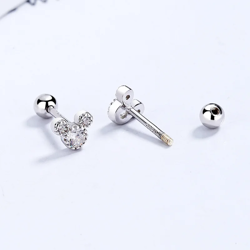 Uniorsj-pendientes de plata esterlina 100% 925 para mujer, joyería de circonita brillante, con dibujos animados de Mickey, con cierre de tuerca