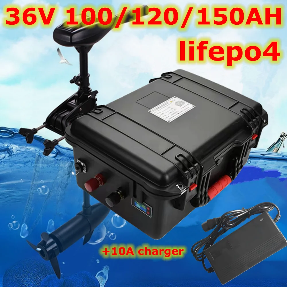 36V 150Ah 100Ah 120Ah LiFepo4 battery with BMS fishing boats solar system motor EV RV +10A charger