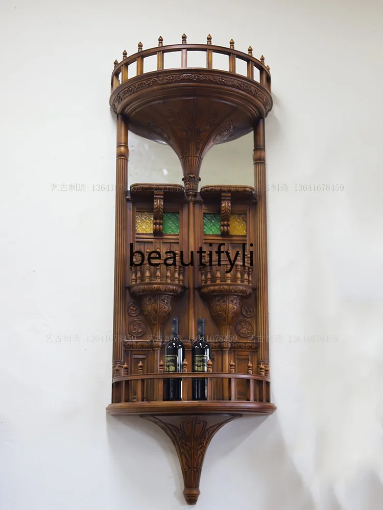 

Medieval solid wood tenon and mortise structure wall hanging cabinet French retro storage cabinet wall hanging wine cabinet
