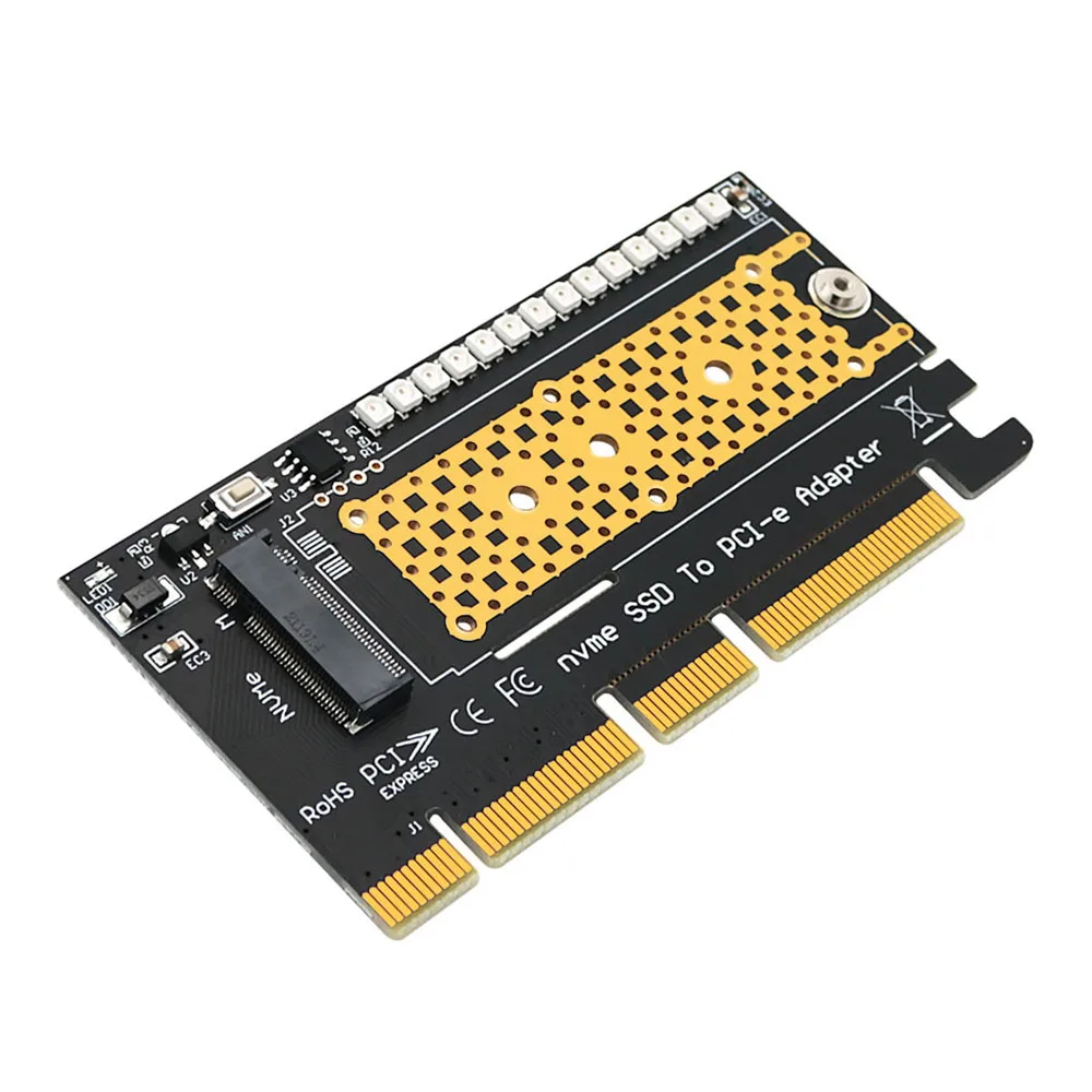 Adaptateur M.2 NVcloser SSD vers PCI-E 4X/8X/16X, avec 3528 flash LED coloré, support 2242/2260/2280 M.2