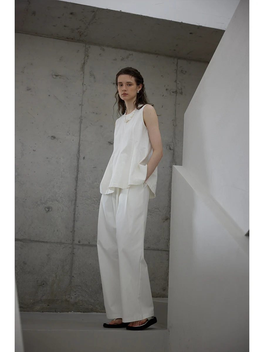 Cotton Linen irt Waist Cinched round Ne Svel Unique Top Women's Original Design Loose Fit Pure Color Summer New Arr...