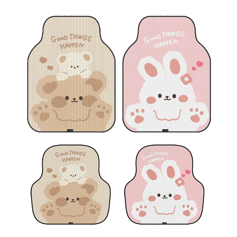 2024 New Four Seasons Cartoon Bear Rabbit  Anti-dirty Anti-slip Protective Silk Loop Durable  Car Foot Mat