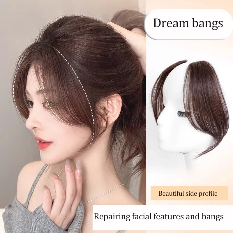 

Natural Looking Fake Bangs Women's Side Part Invisible Hair Frontal Pieces Real Human Hair Fake Fringes for Hair Extension