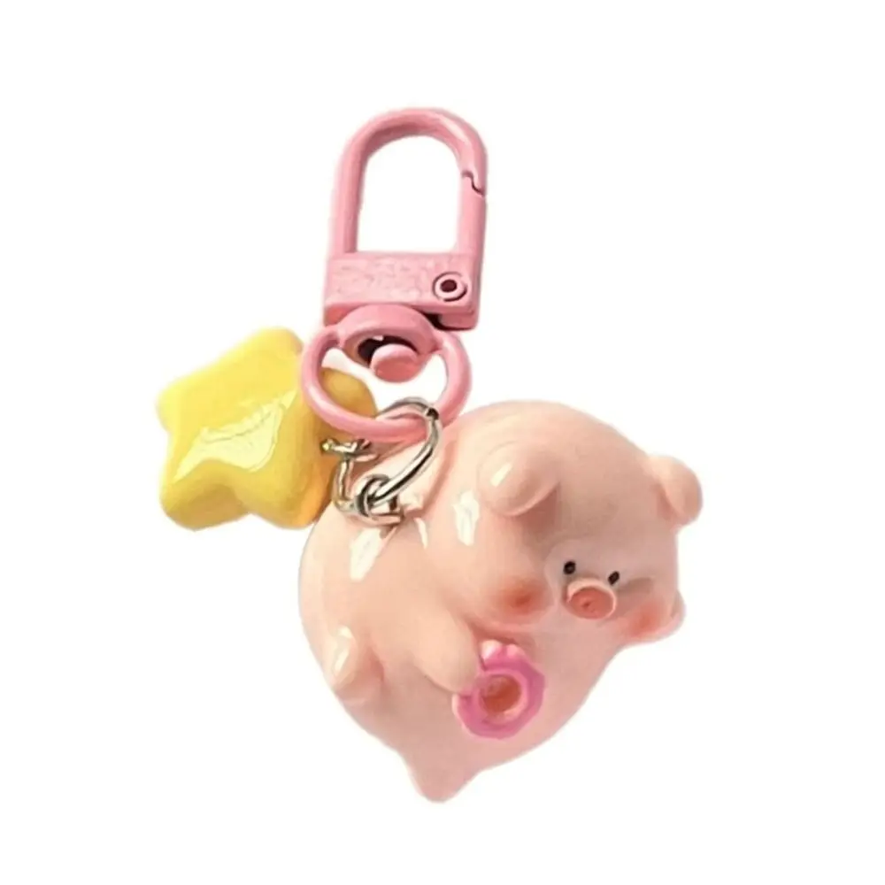 Chaveiro de resina criativa dos desenhos animados charme decoração rosa porco pingente estilo coreano saco pingente 3d chaveiro para meninas