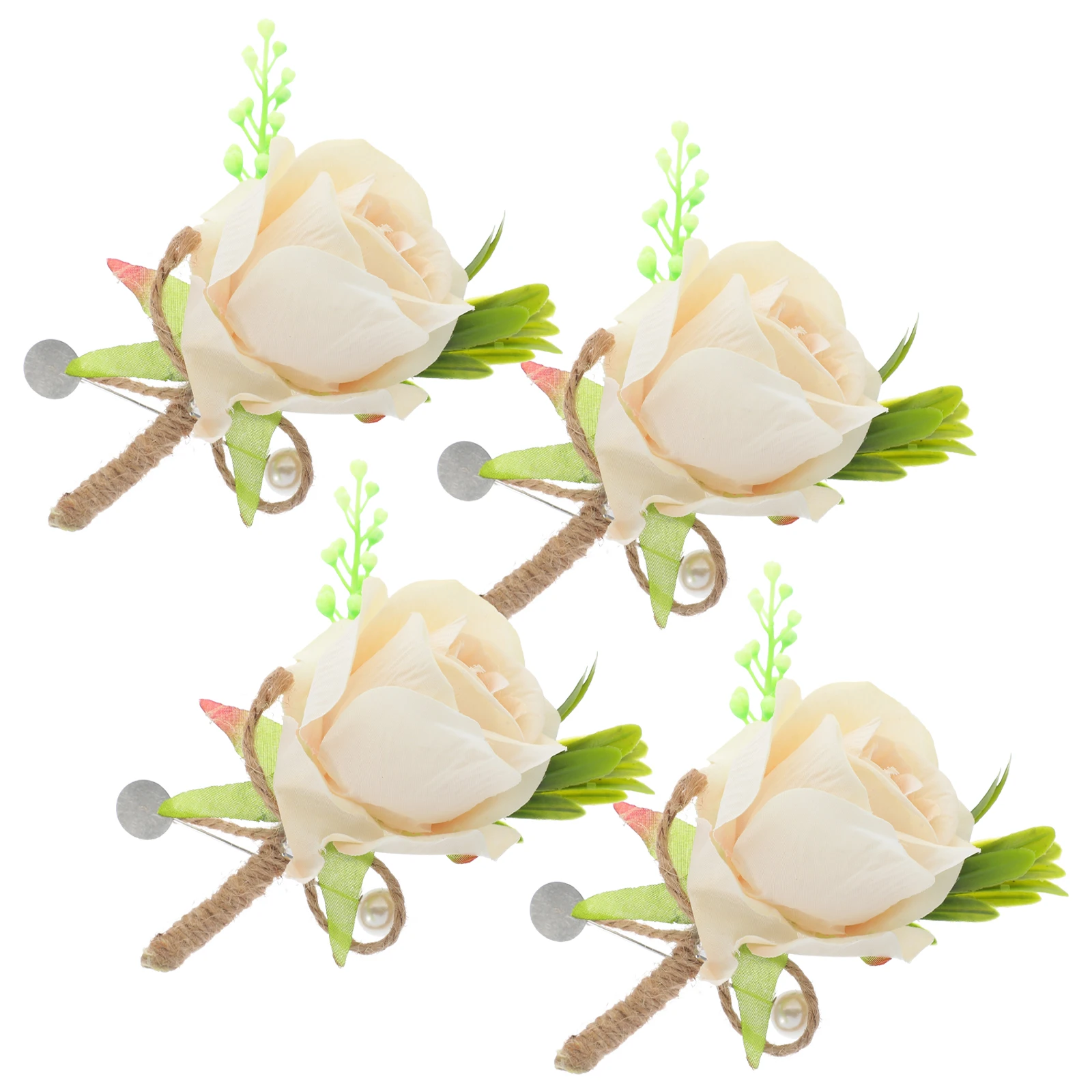 

4 Pcs Artificial Flower Brooch Wedding Boutonniere Corsages for Groom Decor Men's Flowers