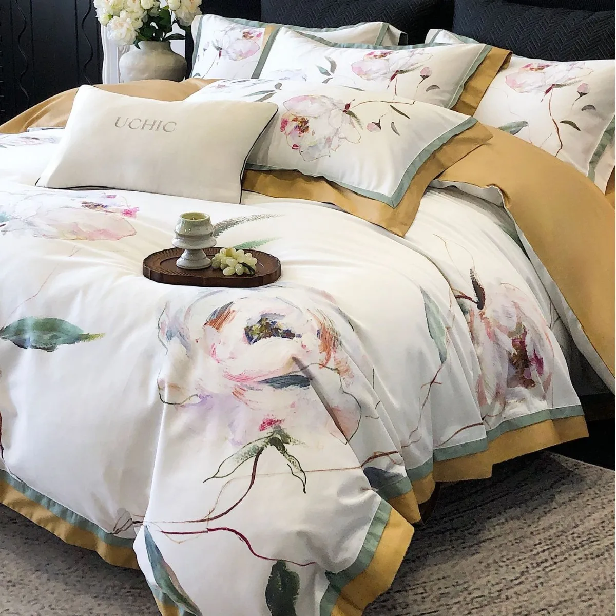 Pastoral Style Floral Print Egyptian Cotton Bedding Queen King Comforter Cover Duvet Cover Set Flat/Fitted Bed Sheet Pillowcases