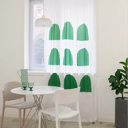 Grass Green Semicircle Abstract Half Shading Living Room Curtains Yellow Square Free Punching Paste-style Bedroom Drapes